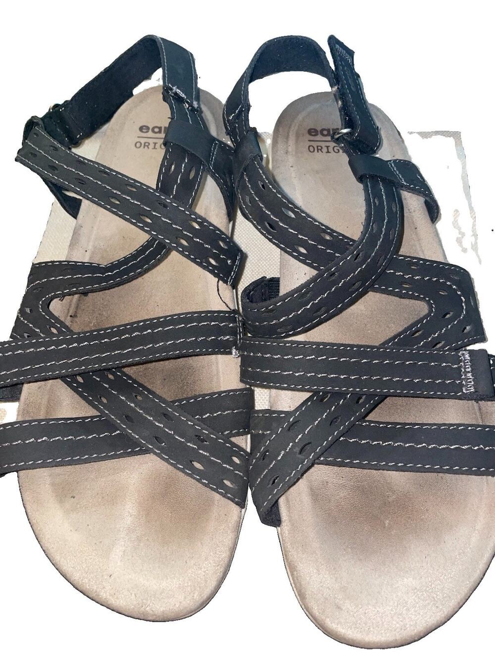 Women’s Earth Origins Sandals Size 11 Black Faux Leather Suede Soles 11” Long